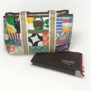 Authentic Coach Hampton Weekend Patchwork Tote Brown Leather White Multicolor